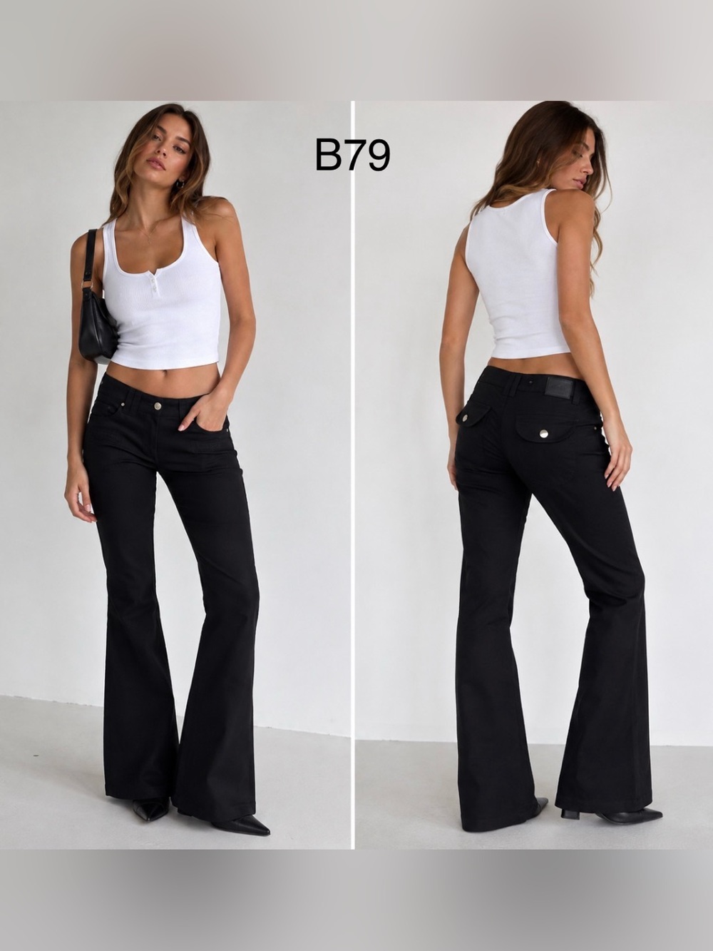 Barbara Bui Black Flared low-Rise Jeans,Size 8-10